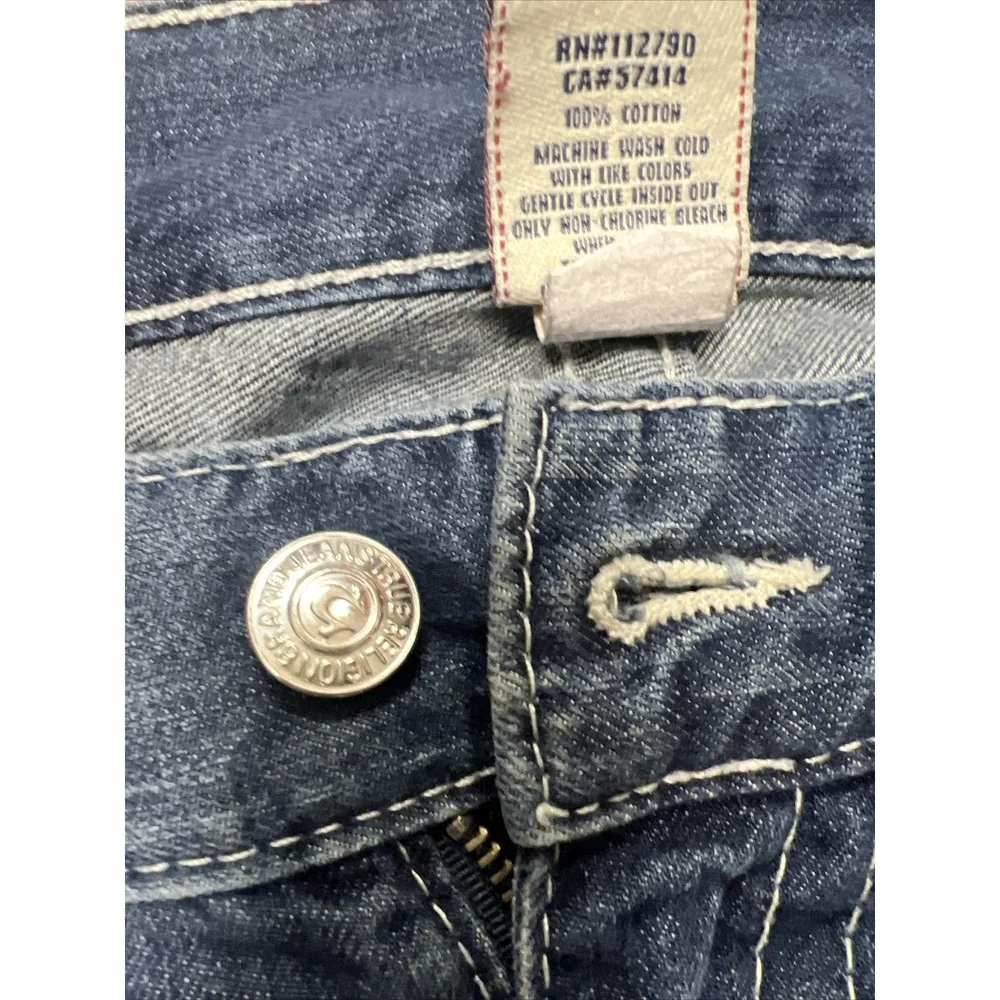 True Religion Jeans 38 X 32.5 Blue Denim Ricky Relaxed Straight Thick Stitch‎